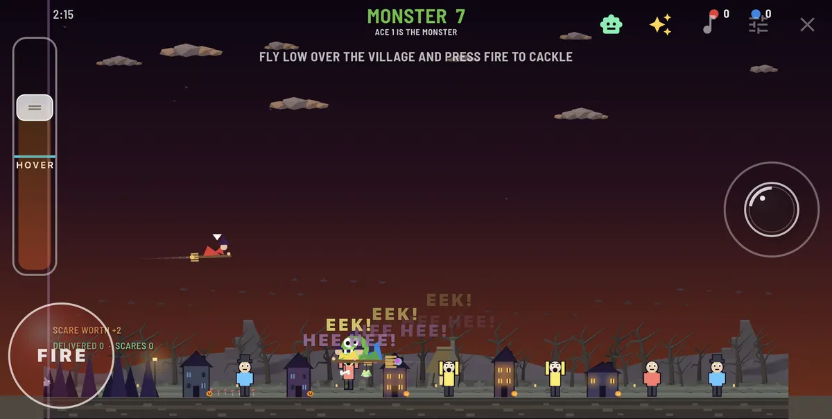 The Witching Hour: a witch on a broomstick flies low over the village at night and the villagers shriek