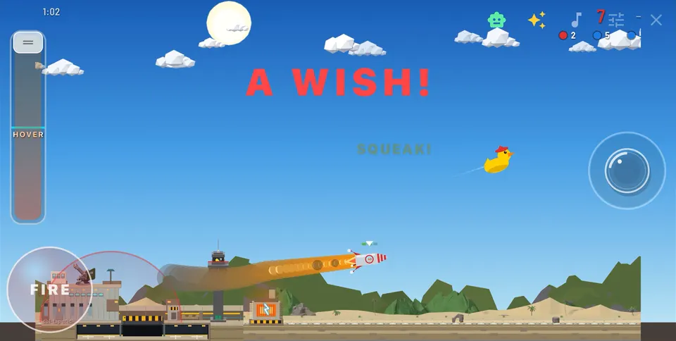 Gameplay in Classic: jets dogfight low over the airfield, past the control tower and the hangars